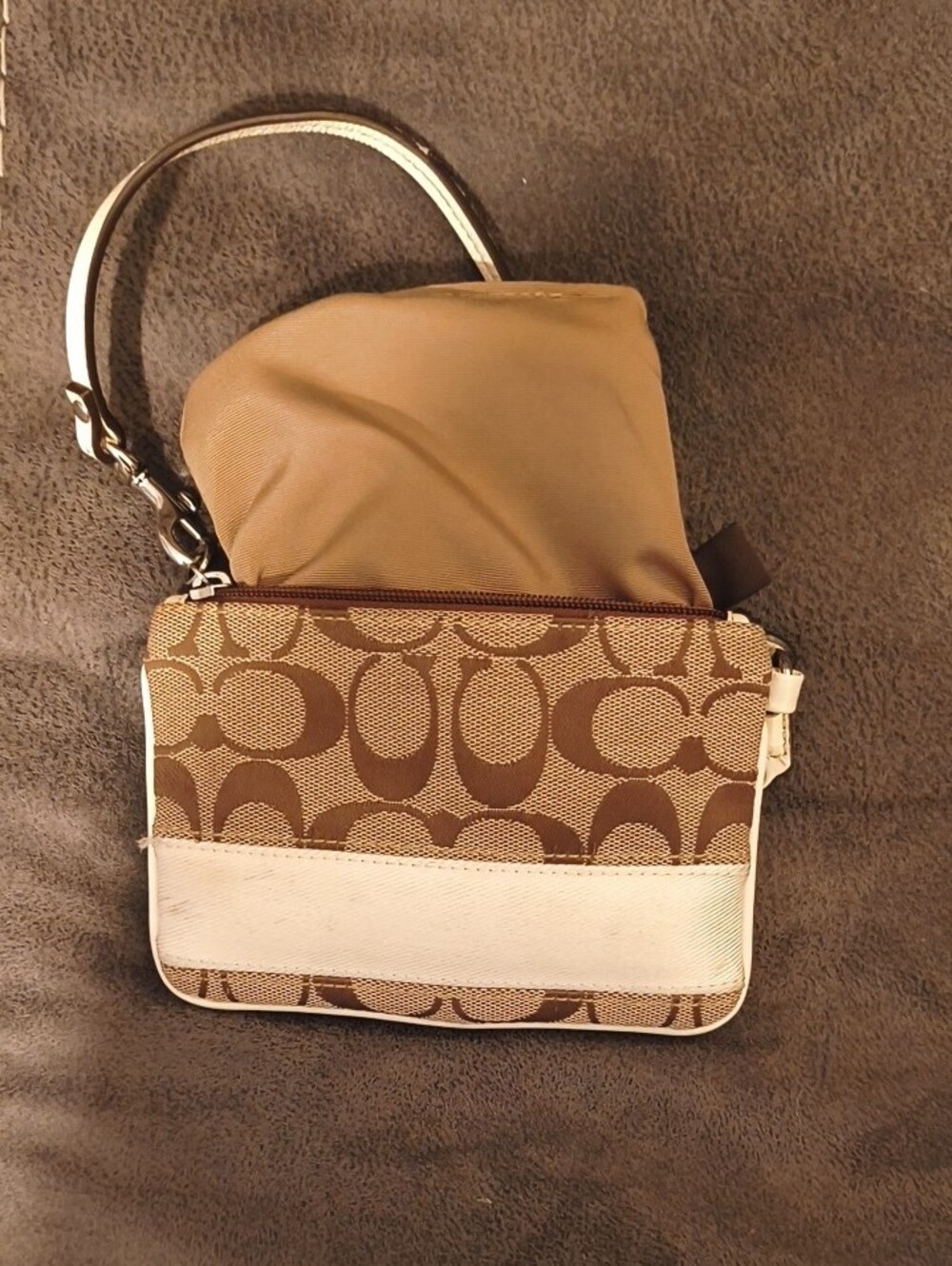 Coach Signature Canvas Wristlet in Brown and Cream - Picture 4 of 5